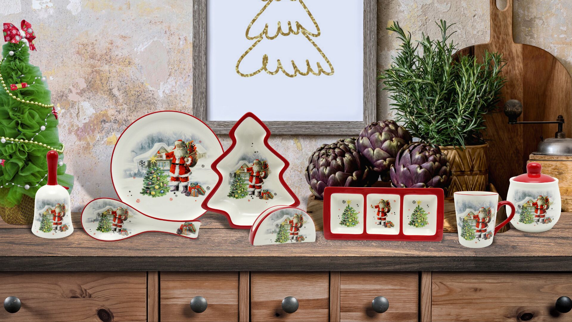 Christmas ceramic kitchenware set plate teapot mug set